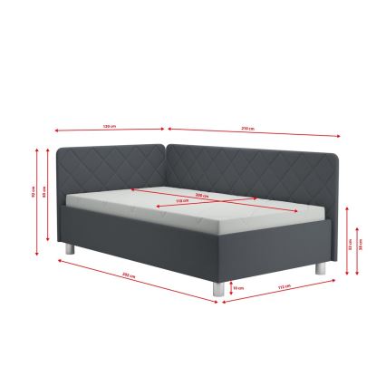 Polsterdatud päevavoodi hoiuruumi ja madratsiga EMILE 110x200 cm hall