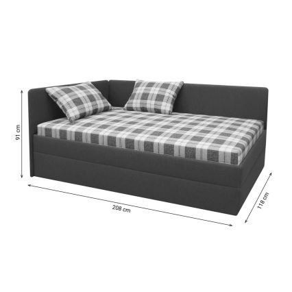 Polsterdatud päevavoodi universaalse V/P peatsiga ARLY 110x200 cm antratsiit/valge