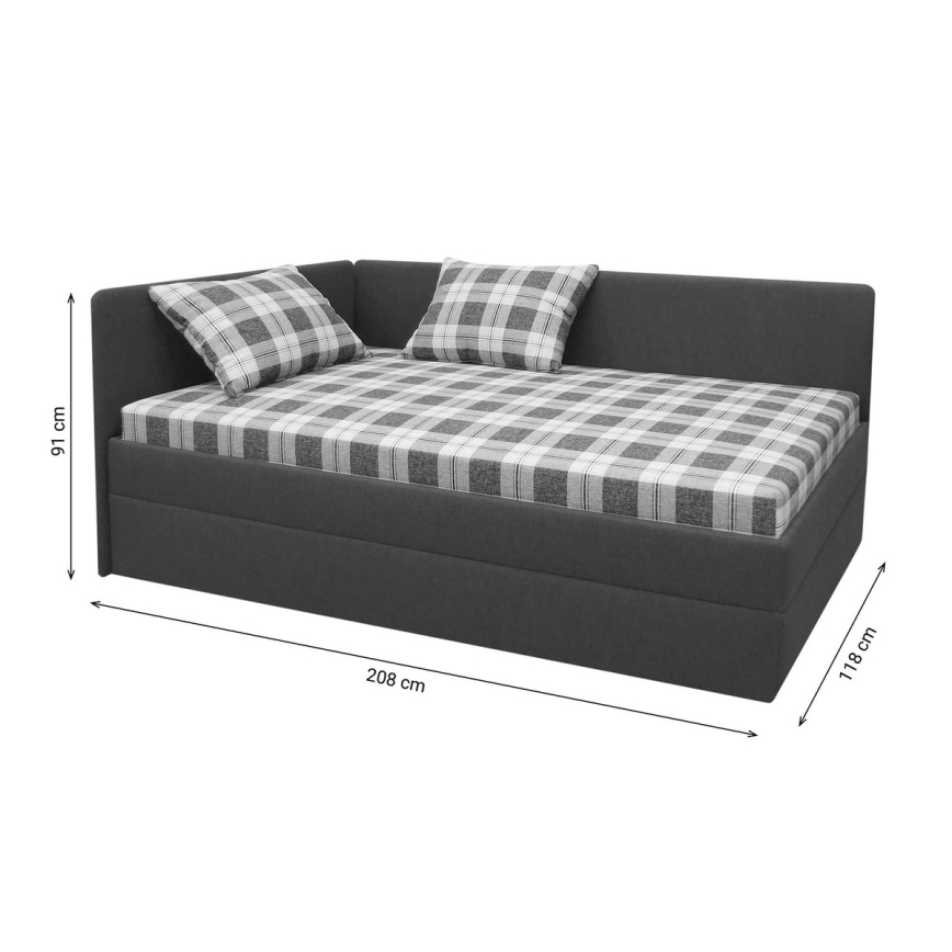Polsterdatud päevavoodi universaalse V/P peatsiga ARLY 110x200 cm antratsiit/valge