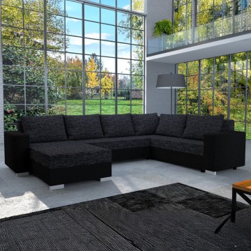Polsterdatud universaalne lahtikäiv U-kujuline diivanikomplekt YORK must/antratsiit