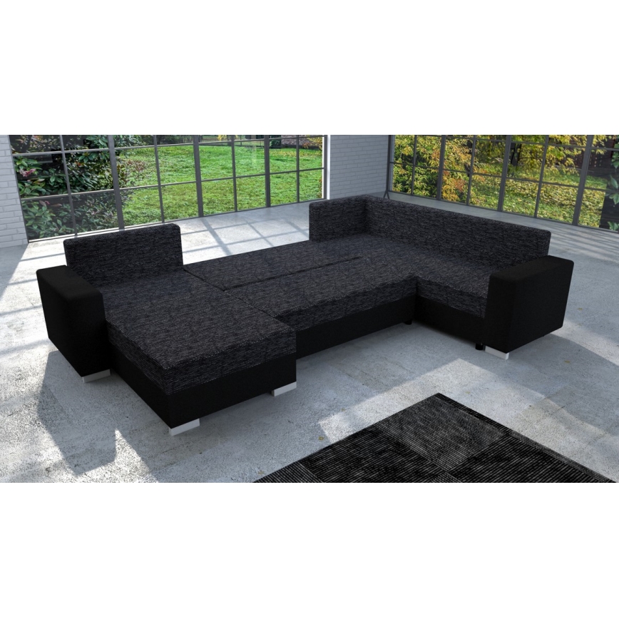 Polsterdatud universaalne lahtikäiv U-kujuline diivanikomplekt YORK must/antratsiit