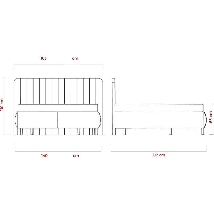 Polsterdatud voodi ALEXA 140x200 cm koos madratsitega ja hoiuruumiga, beež