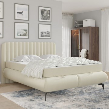 Polsterdatud voodi ALEXA 180x200 cm koos madratsitega ja panipaigaga, beež