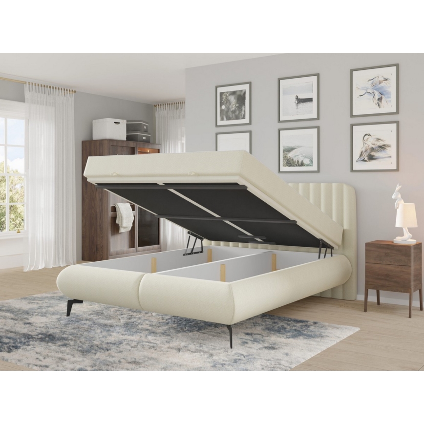 Polsterdatud voodi ALEXA 180x200 cm koos madratsitega ja panipaigaga, beež