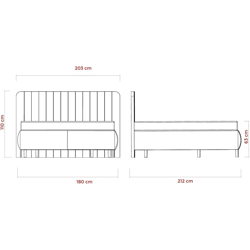 Polsterdatud voodi ALEXA 180x200 cm koos madratsitega ja panipaigaga, beež
