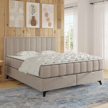 Polsterdatud voodi ALICIA 160x200 cm, madratsite ja kattemadratsiga ning mahuka hoiuruumiga, beež
