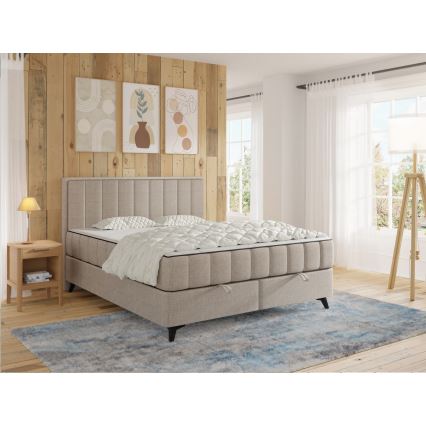 Polsterdatud voodi madratsite ja pealiskihiga, panipaigaga ALICIA 180x200 cm beež