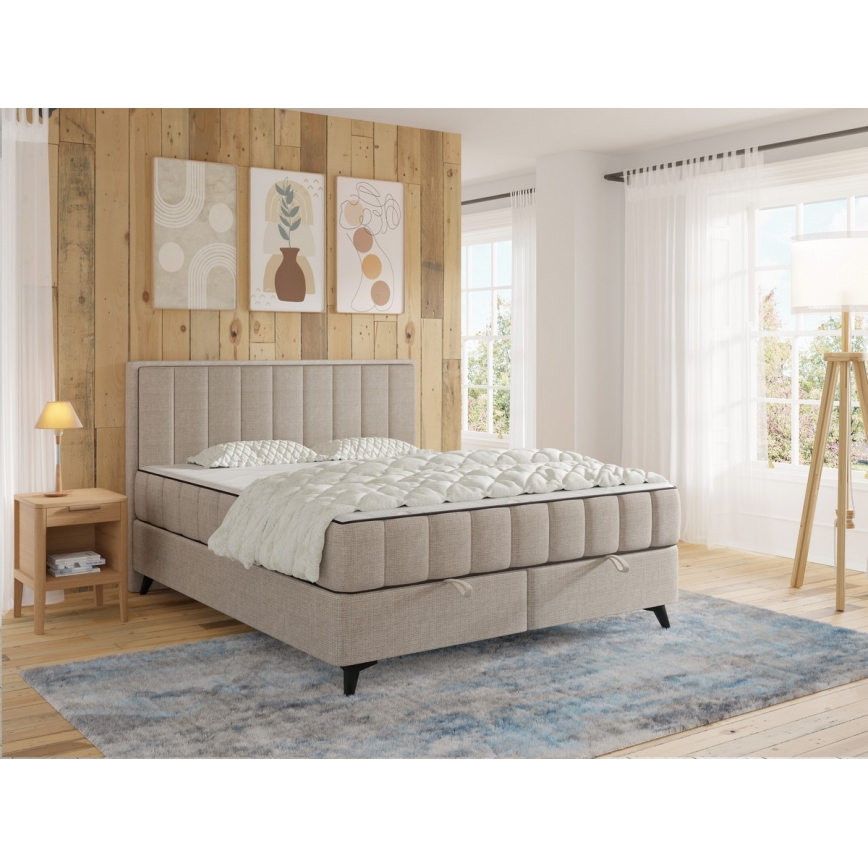 Polsterdatud voodi madratsite ja pealiskihiga, panipaigaga ALICIA 180x200 cm beež