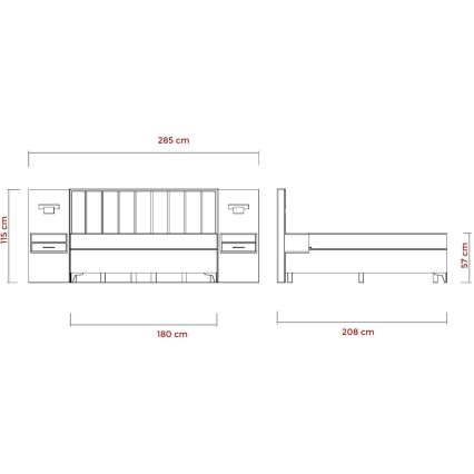 Polsterdatud voodi madratsite ja pealiskihiga, panipaigaga ALICIA 180x200 cm beež