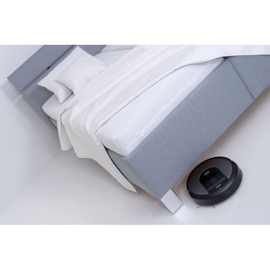 Polsterdatud voodi ALIS 160x200 cm koos madratsi ja panipaigaga, helehall