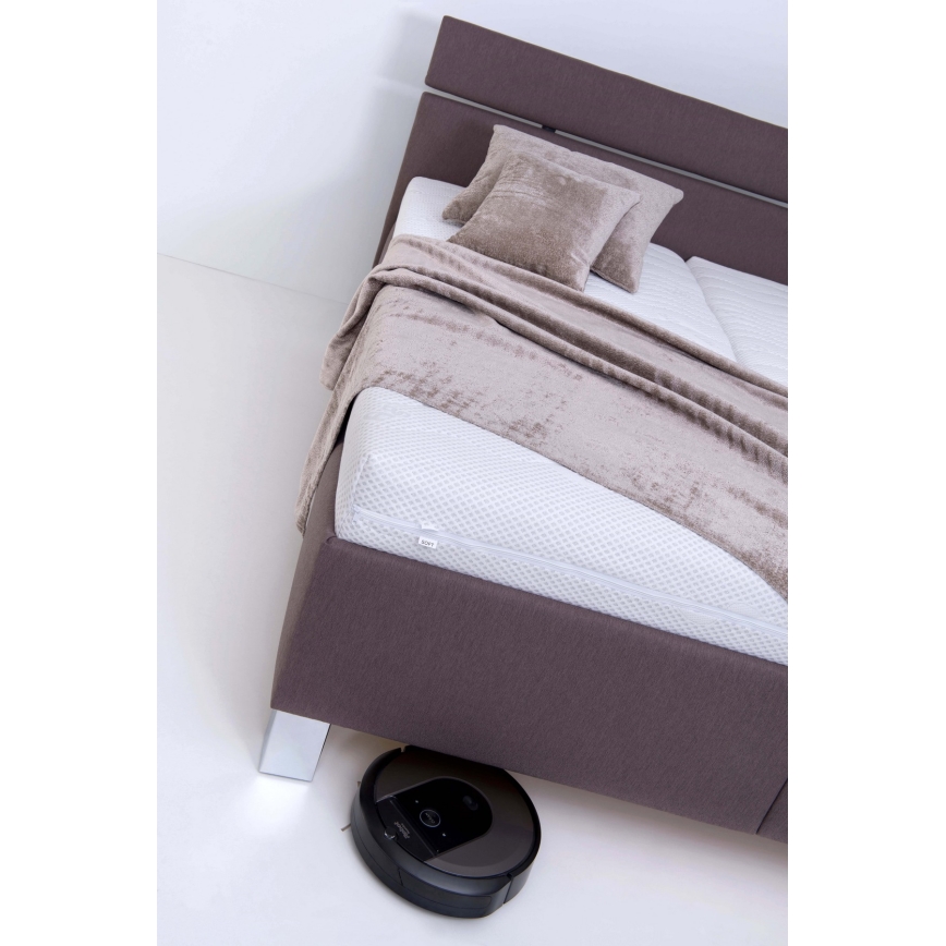 Polsterdatud voodi ALIS 180x200 cm, madratsiga ja panipaigaga, pruun