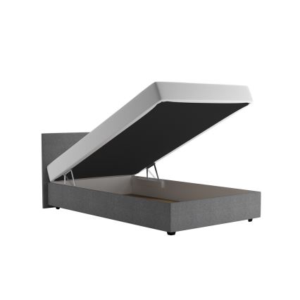 Polsterdatud voodi DARIA 120x200 cm, hall, hoiuruumiga ja madratsiga