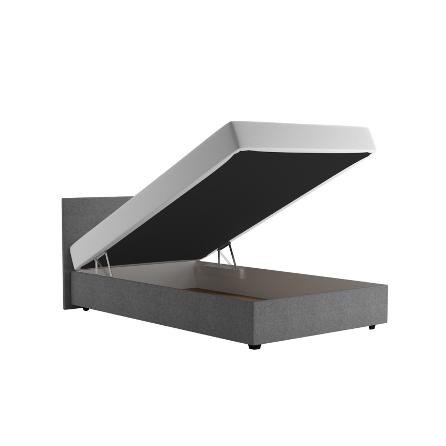 Polsterdatud voodi DARIA 120x200 cm, hall, hoiuruumiga ja madratsiga