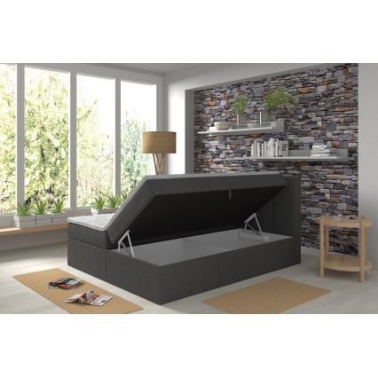 Polsterdatud voodi madratsite ja pealiskihiga, hoiuruumiga EMBER 160x200 cm antratsiit
