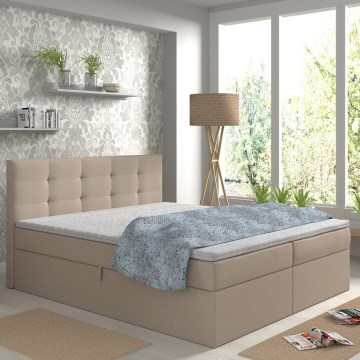 Polsterdatud voodi EMBER 180x200 cm, beež, koos madratsitega, topperiga ja panipaigaga