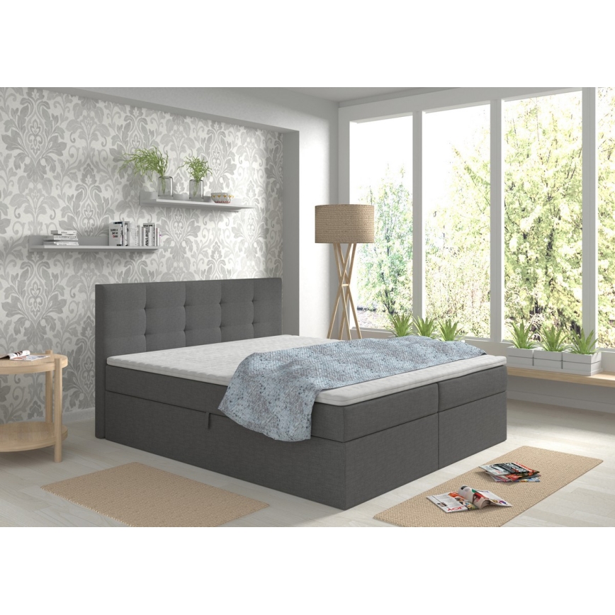 Polsterdatud voodi madratsite ja pealiskihiga, hoiuruumiga EMBER 180x200 cm antratsiithall