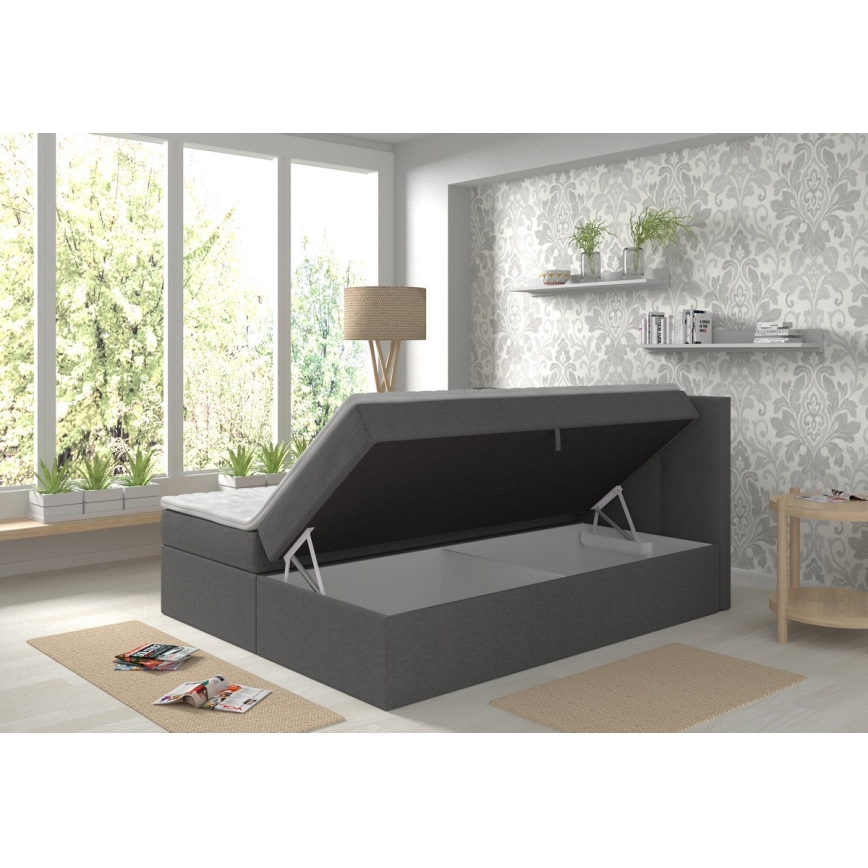 Polsterdatud voodi madratsite ja pealiskihiga, hoiuruumiga EMBER 180x200 cm antratsiithall