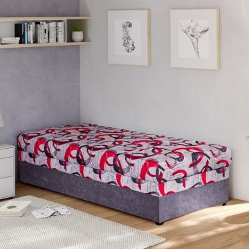 Polsterdatud voodi ESTEL 90×200 cm hoiuruumiga, hall