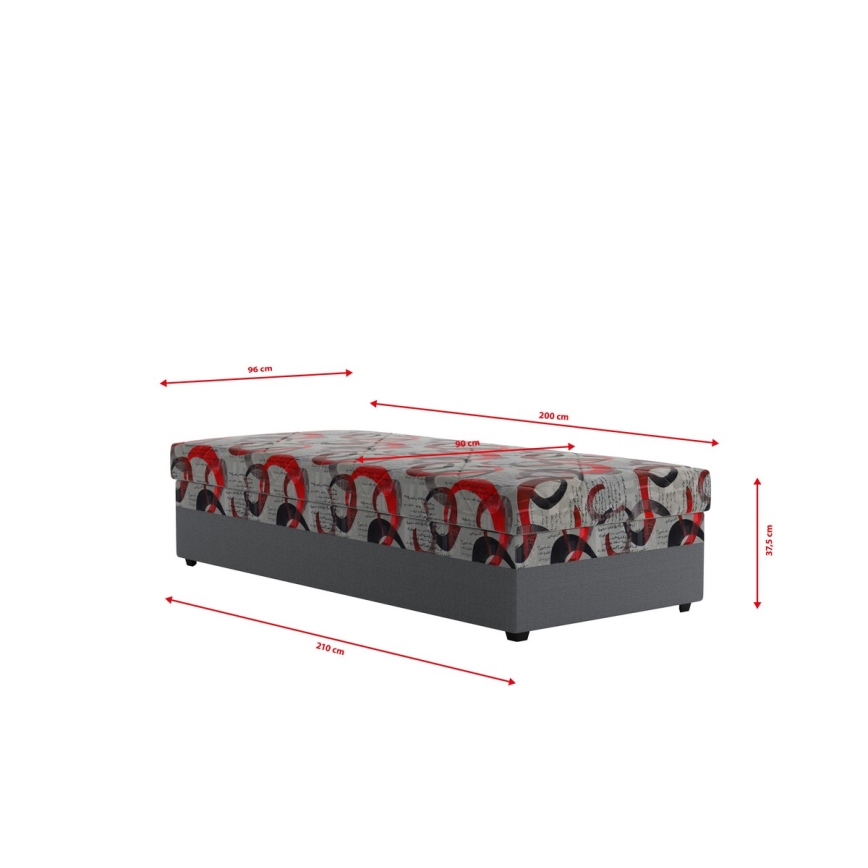 Polsterdatud voodi ESTEL 90×200 cm hoiuruumiga, hall