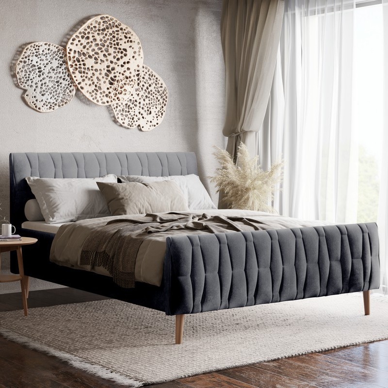 Polsterdatud voodi FLORA 180x200 cm ilma madratsita, hall