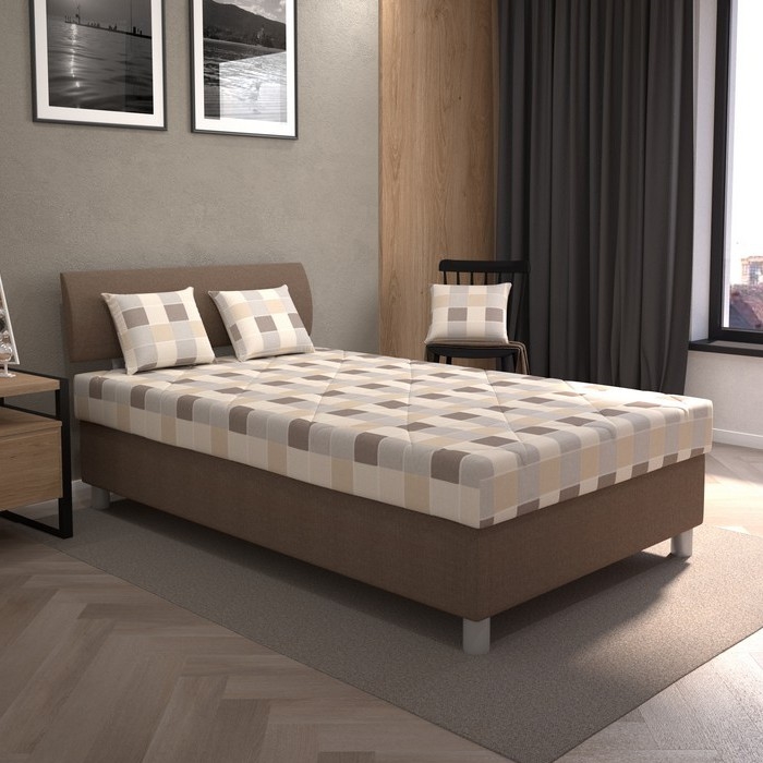 Polsterdatud voodi GEORGE 120x200 cm panipaigaga ja madratsiga, pruun
