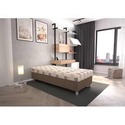Polsterdatud voodi GEORGE 90x200 cm pruun, panipaigaga ja madratsiga