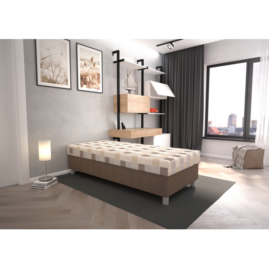 Polsterdatud voodi GEORGE 90x200 cm pruun, panipaigaga ja madratsiga