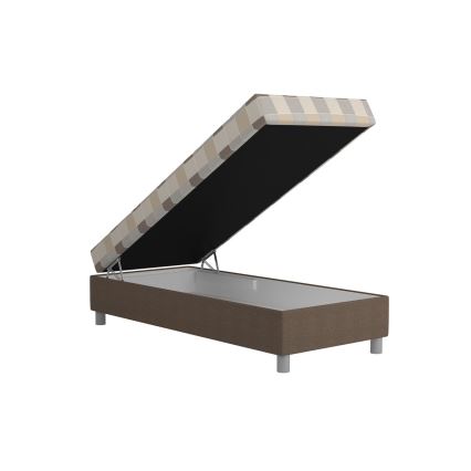 Polsterdatud voodi GEORGE 90x200 cm pruun — koos hoiukastiga ja madratsiga