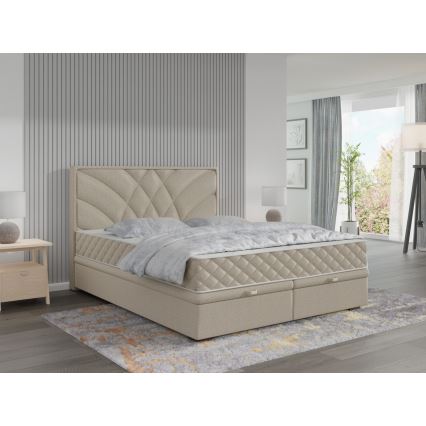 Polsterdatud voodi koos madratsite ja panipaigaga GINA 160x200 cm beež