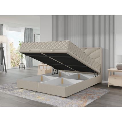 Polsterdatud voodi koos madratsite ja panipaigaga GINA 160x200 cm beež