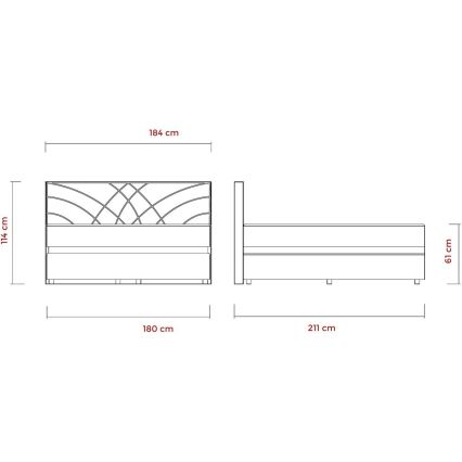 Polsterdatud voodi GINA 180x200 cm, beež, madratsitega ja panipaigaga