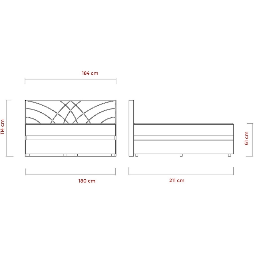Polsterdatud voodi GINA 180x200 cm, beež, madratsitega ja panipaigaga