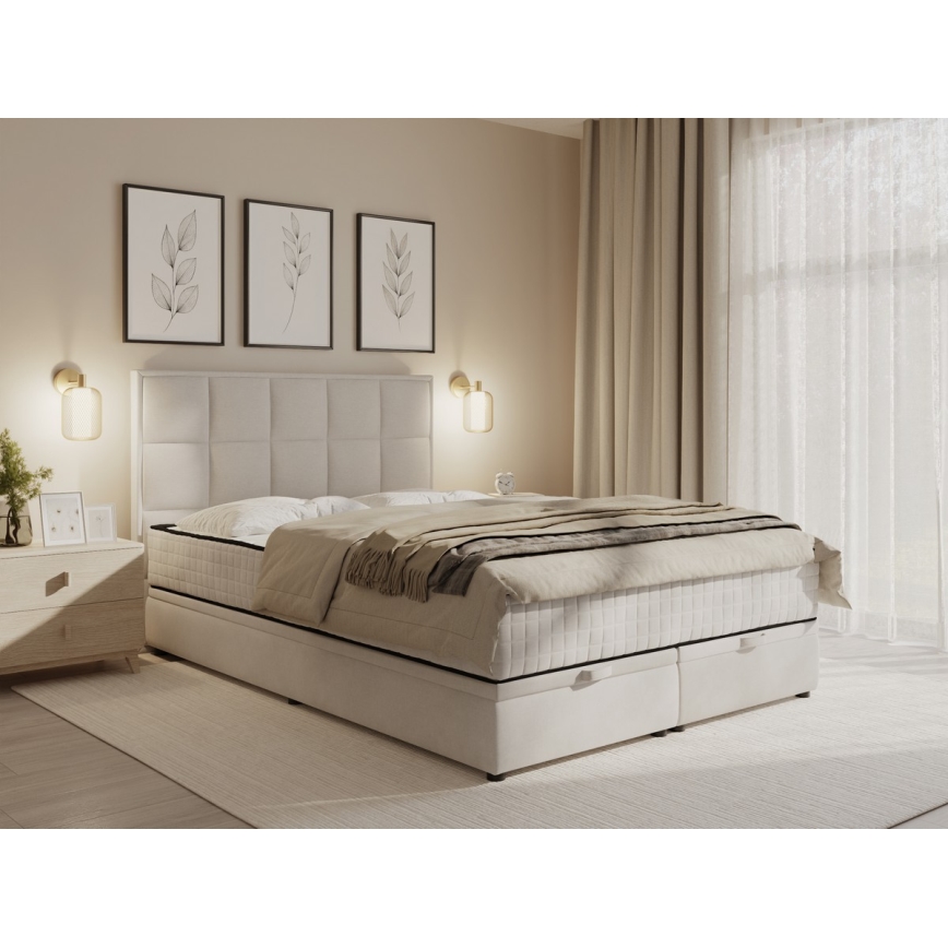Polsterdatud voodi GRACE 140x200 cm, beež, koos madratsite ja panipaigaga