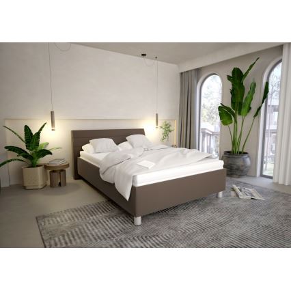 Polsterdatud voodi hoiuruumi ja madratsiga DALMA 140x200 cm hall/pruun