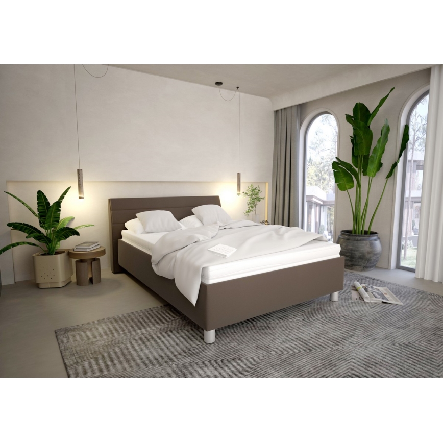 Polsterdatud voodi hoiuruumi ja madratsiga DALMA 140x200 cm hall/pruun