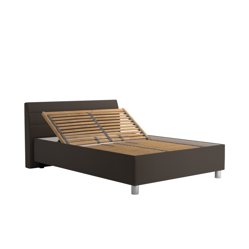 Polsterdatud voodi hoiuruumi ja madratsiga DALMA 140x200 cm hall/pruun