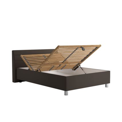 Polsterdatud voodi hoiuruumi ja madratsiga DALMA 140x200 cm hall/pruun
