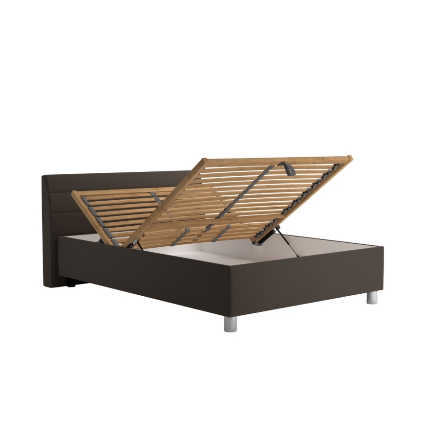 Polsterdatud voodi hoiuruumi ja madratsiga DALMA 140x200 cm hall/pruun