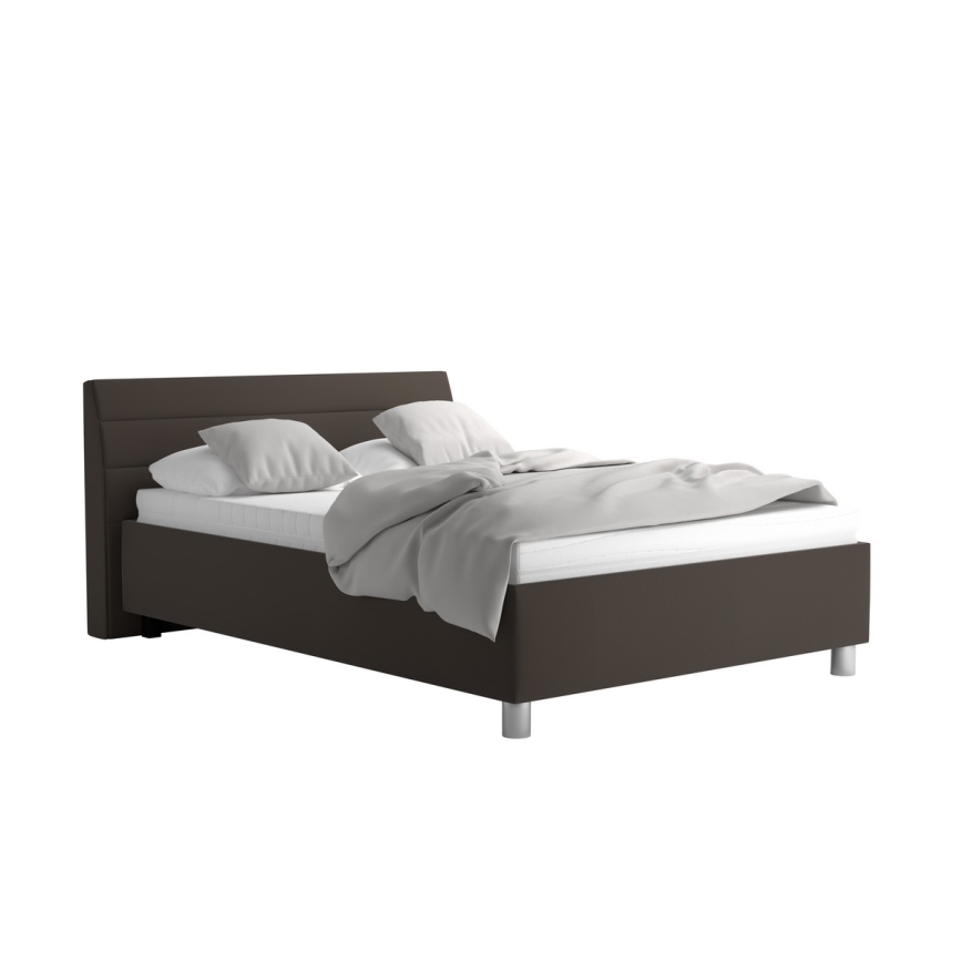 Polsterdatud voodi hoiuruumi ja madratsiga DALMA 140x200 cm hall/pruun