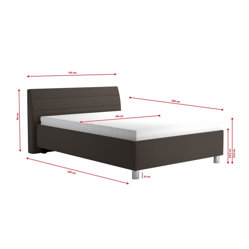 Polsterdatud voodi hoiuruumi ja madratsiga DALMA 140x200 cm hall/pruun