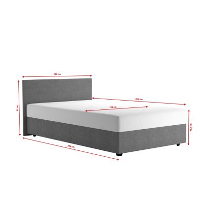Polsterdatud voodi hoiuruumi ja madratsiga DARIA 120x200 cm hall