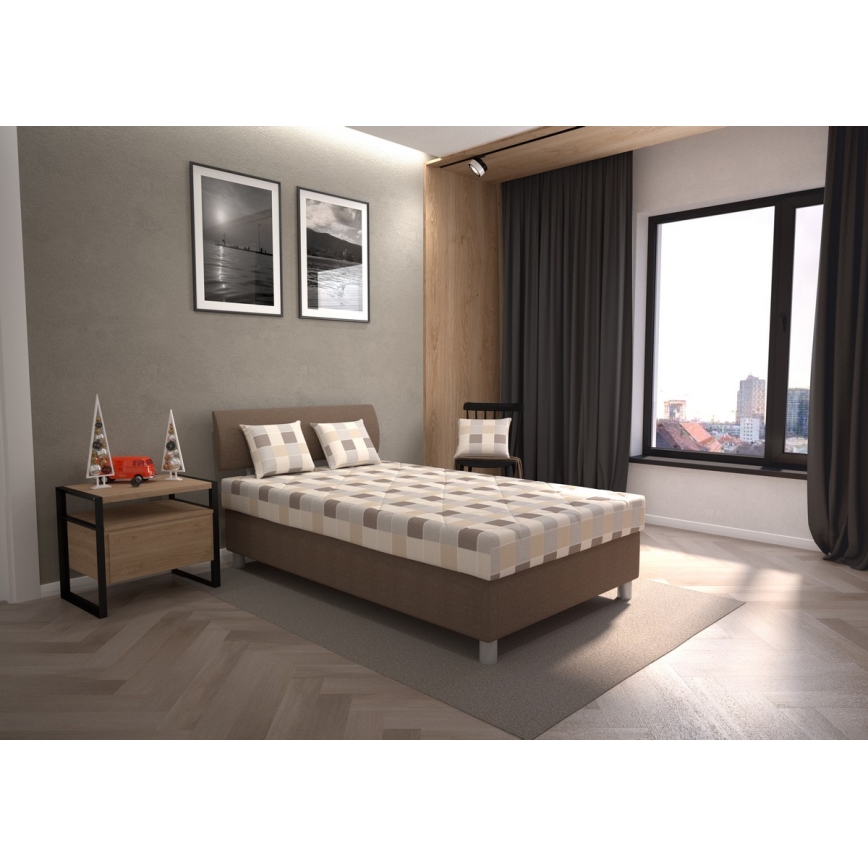 Polsterdatud voodi hoiuruumi ja madratsiga GEORGE 140x200 cm pruun