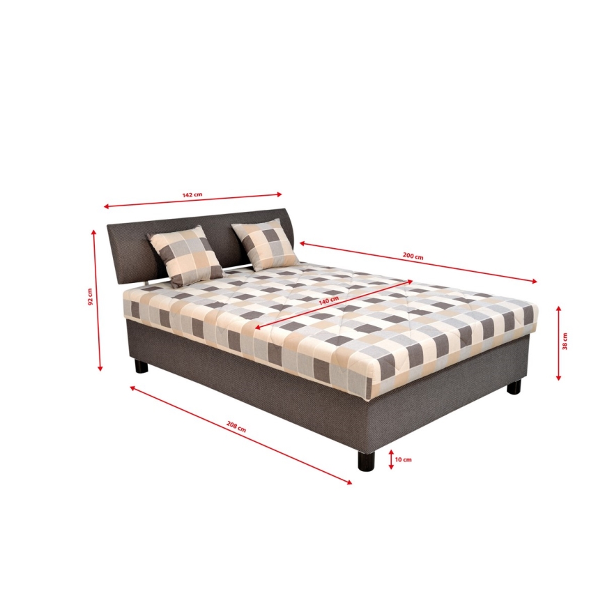 Polsterdatud voodi hoiuruumi ja madratsiga GEORGE 140x200 cm pruun
