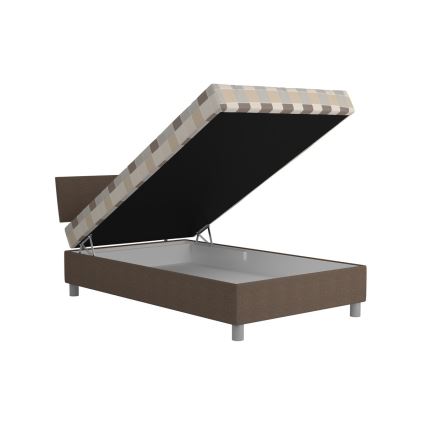 Polsterdatud voodi hoiuruumi ja madratsiga GEORGE 90x200 cm pruun