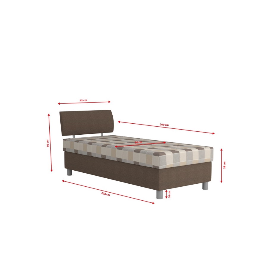 Polsterdatud voodi hoiuruumi ja madratsiga GEORGE 90x200 cm pruun
