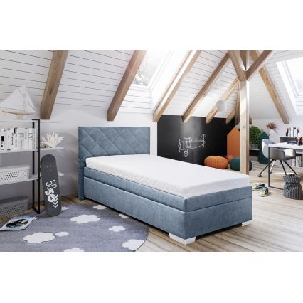 Polsterdatud voodi hoiuruumi ja madratsiga LANA 90x200 cm sinine