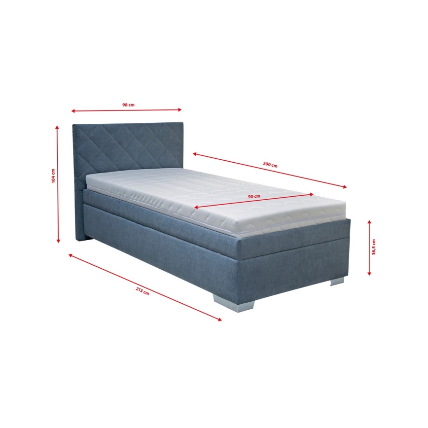 Polsterdatud voodi hoiuruumi ja madratsiga LANA 90x200 cm sinine