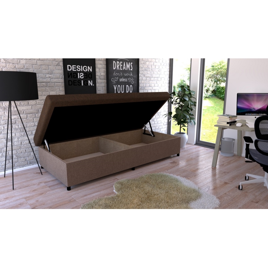 Polsterdatud voodi hoiuruumiga CORY 80x200 pruun