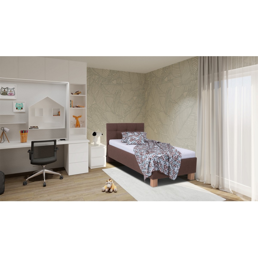 Polsterdatud voodi hoiuruumiga ilma madratsita MARIA ONE 90x200 cm pruun