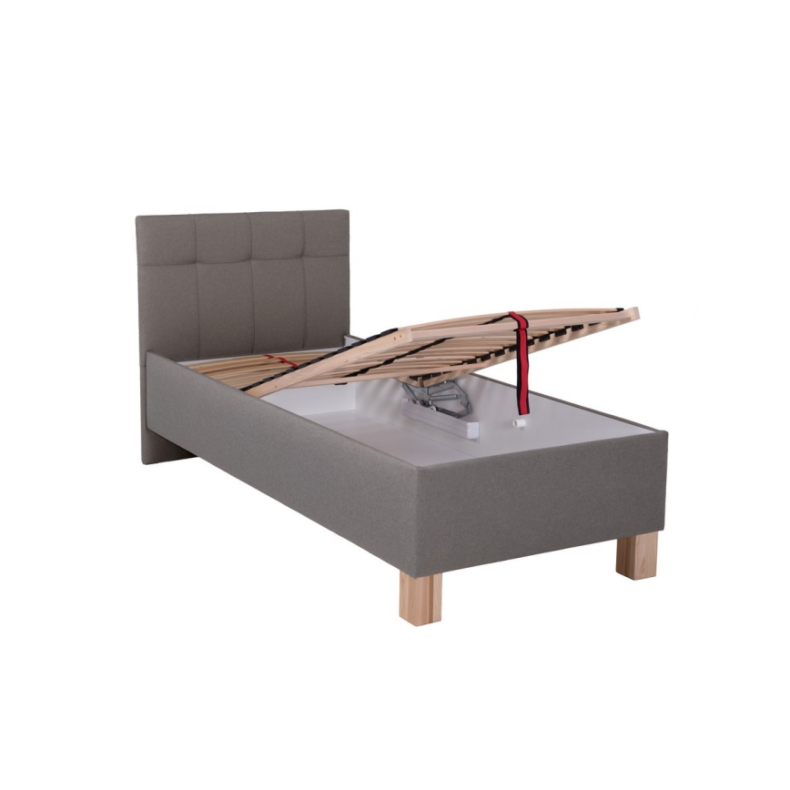 Polsterdatud voodi hoiuruumiga ilma madratsita MARIA ONE 90x200 cm taupe